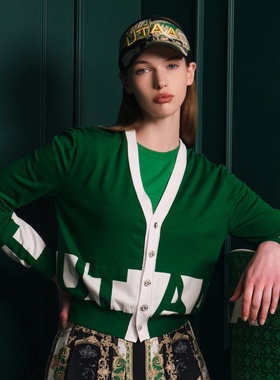 韩国代购UTAA高尔夫球服25女士冬季百搭休闲字母印花V领针织开衫