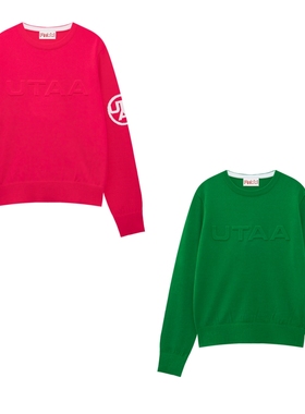 25女秋冬韩国代购UTAA高尔夫球服休闲圆领标志宽松针织套头衫毛衣