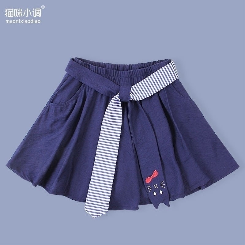 女童半身短裙韩版百褶裙裤2023新款夏装中大童蓬小孩猫咪裙学生宝