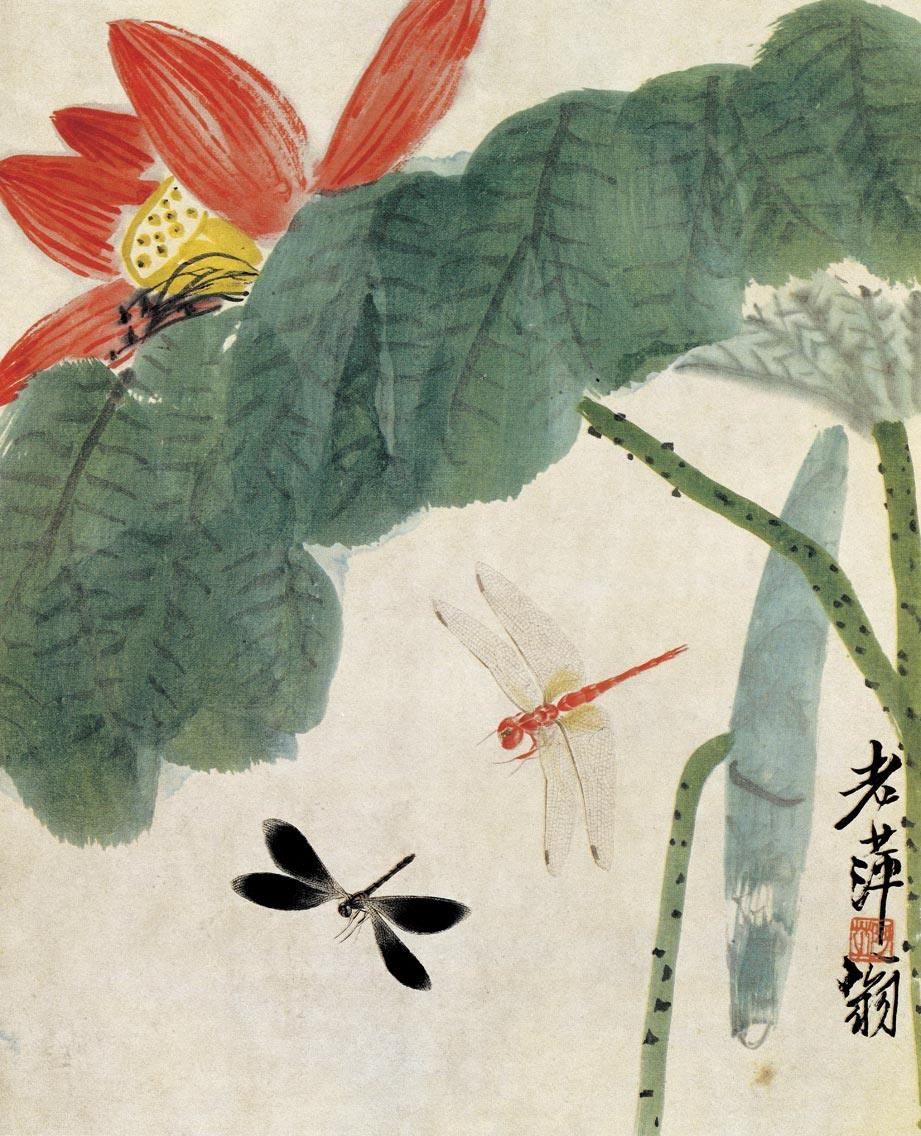 齐白石蜻蜓荷花 国画水墨画 现代无框画 中式装饰画芯
