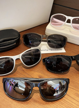 Y2K风格白框浅紫色太阳眼镜UV400防紫外线辐射防晒大框复古墨镜