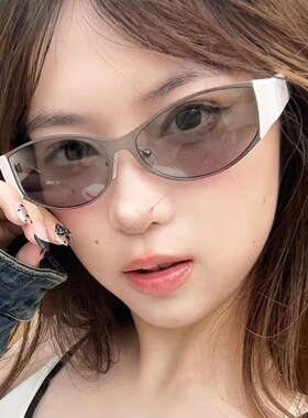 2025新款韩版白色金属猫眼墨镜女y2k辣妹时尚高级感夏季太阳镜