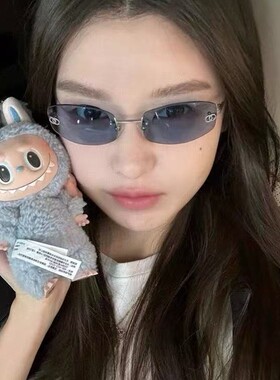 Jennie同款墨镜欧美辣妹风无边框蓝色太阳眼镜y2k高级感中古女潮