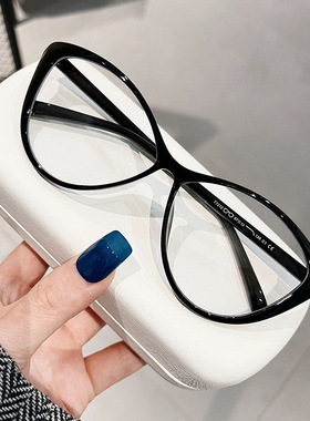 欧美辣妹TR90超轻猫形近视眼镜黑框女素颜复古摩登防蓝光平光镜架
