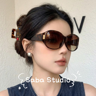 超大框复古豹纹墨镜女高级感时髦欧美粗边框椭圆形太阳眼镜显脸小