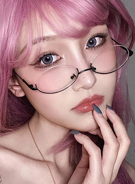 日系超轻8克黑色眼镜近视女显脸小下半框眼镜高级感眼镜架配近视