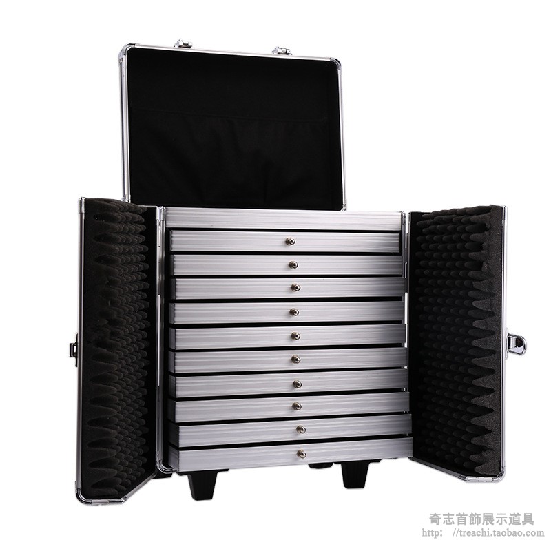 抽屉式双开门带轮多功能大号PU拉杆箱大容量便携式铝合金箱行李箱