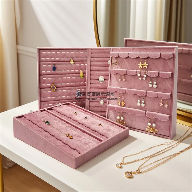 粉色绒布立式首饰展示架