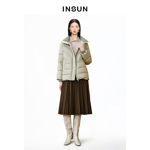 「95白鹅绒」INSUN恩裳专选冬季立领短款绗线羽绒服