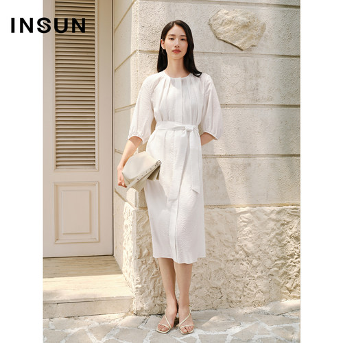 INSUN恩裳夏季淡人全棉泡泡纱连衣裙