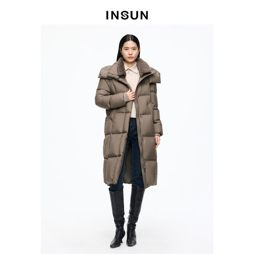 INSUN恩裳专选2026春季可脱卸帽子宽松型中长款羽绒服