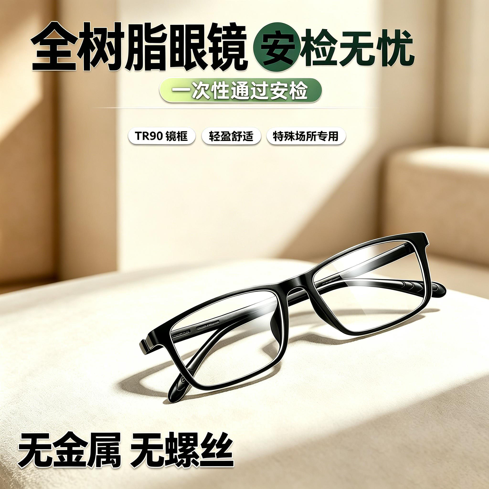无金属无螺丝近视眼镜男监狱看守所专用女全塑料树脂超轻眼镜框