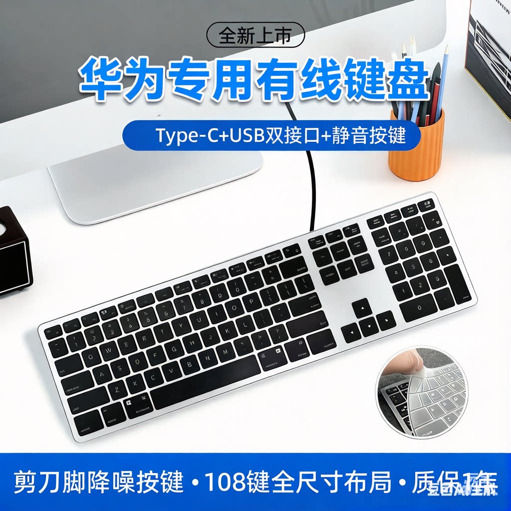 华为专用键盘笔记本type-c接口有线鼠标matebookD13 14 16usb静音