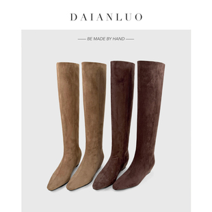 【内增高5cm】秋冬新长靴女过膝靴百搭平跟直筒靴及膝宽松堆堆靴