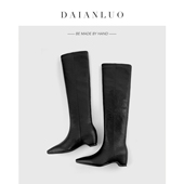 新款 内增高5cm 及膝靴女内增高过膝长靴百搭平跟直筒靴骑士靴
