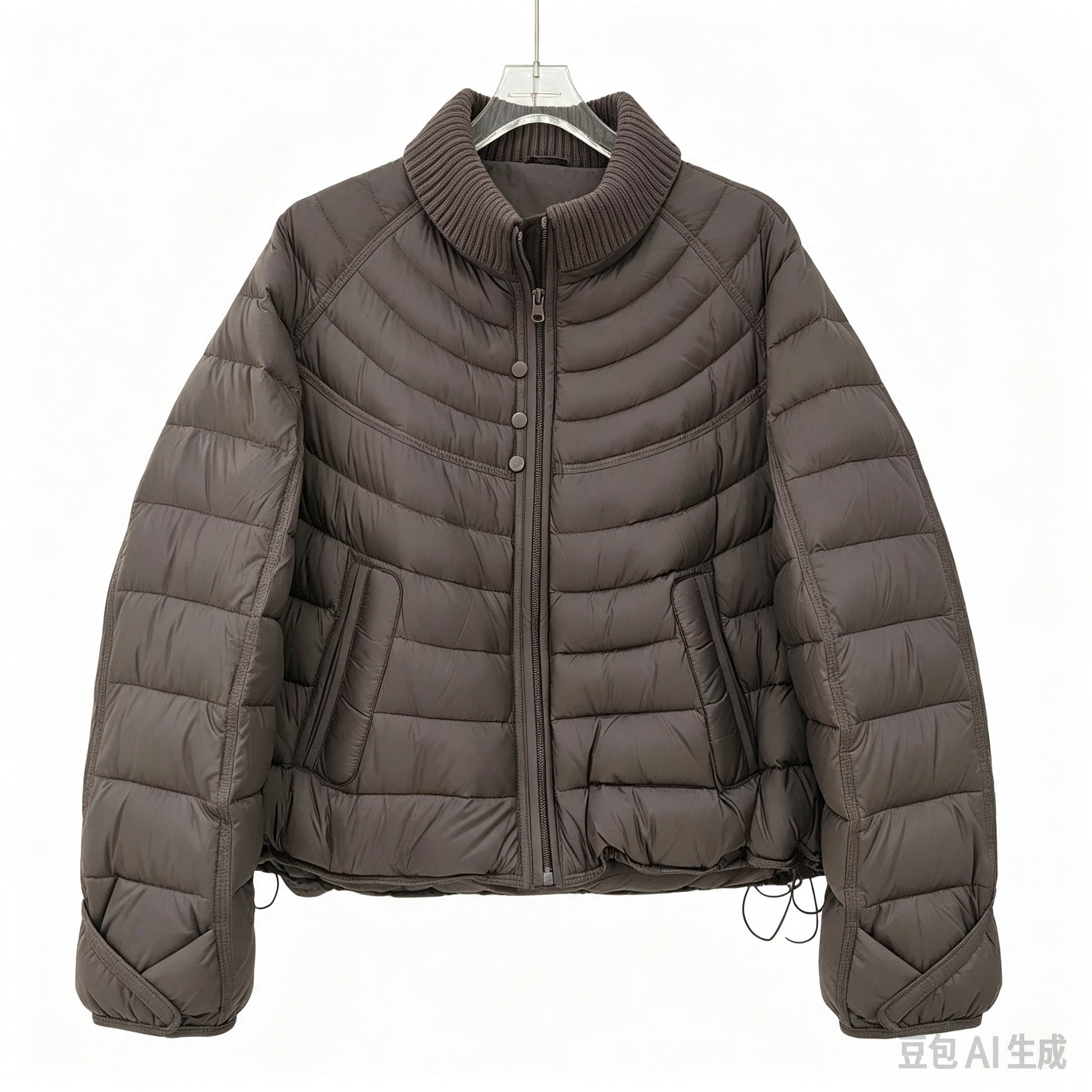 秋冬新款26157排骨90绒针织领拼接羽绒服女装欧货高端大牌外套