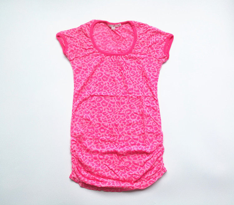 欧美街头出口瑞士外贸原单夏季荧光豹纹立体剪裁女式透视修身t恤T