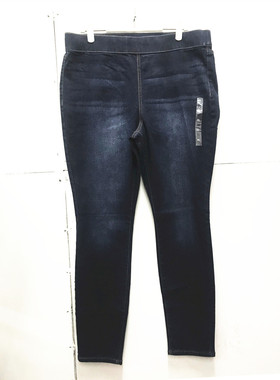 出口欧美外贸原单女春秋蓝色迷彩弹力修身高腰legging铅笔牛仔裤