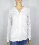 欧美瑞士品牌外贸原单长袖 蕾丝口袋拉链连帽开衫 女式 春秋米白薄款