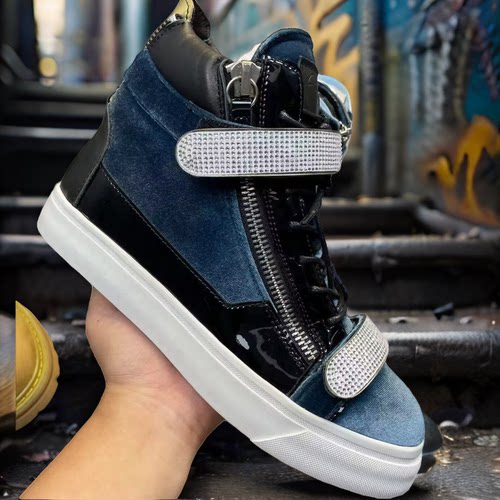 2024秋冬新品WR GZ牛皮蓝丝绒双金属扣男鞋高帮情侣潮板鞋男