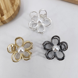 金属珍珠花朵抓夹后脑勺高马尾神器夹子头饰女时尚气质发夹发卡子