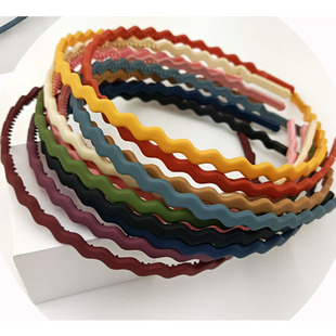 8mm带齿细波浪磨砂塑料发箍 简约哑光糖果彩色头扣 12个装 女式