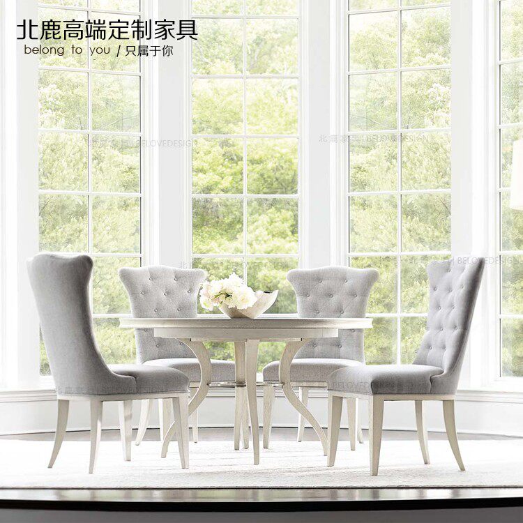 小户型家用餐厅美式乡村实木圆形餐桌餐台组合饭桌BH07