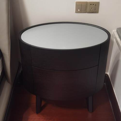 意式极简轻奢岩板poliform椭圆形床头柜卧室网红床边柜储物烟熏色