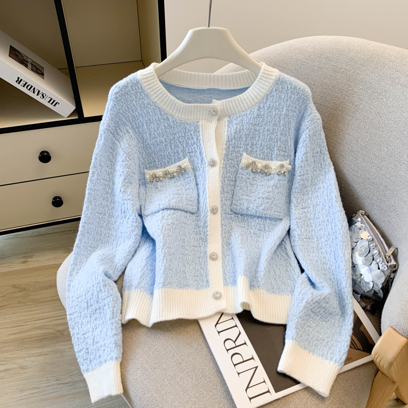 春秋新款针织衫女亮钻小香风毛衣开衫气质女士上衣，女装针织衫/毛衣，衣嘉衣服饰