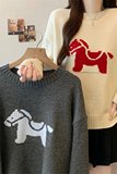 胖MM可爱提花小马图案全羊绒针织衫女冬季新款毛衣上衣，女装大码女装，衣嘉衣服饰