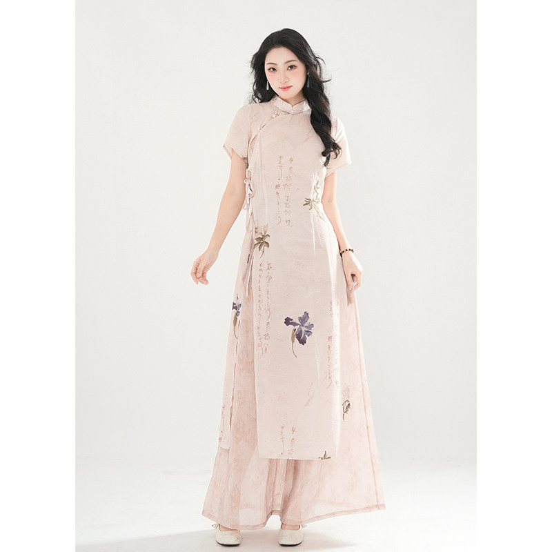 半鸢香尘 禅意套装2025夏季新中式国风复古短袖旗袍+裤子两件套女,女装/女士精品,时尚套装,淘宝优惠券,粉丝福利购,淘宝优惠卷