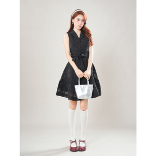 薄雾黑夜 夏季新款黑色连衣裙Vintage古着感设计感收腰辣妹风裙子