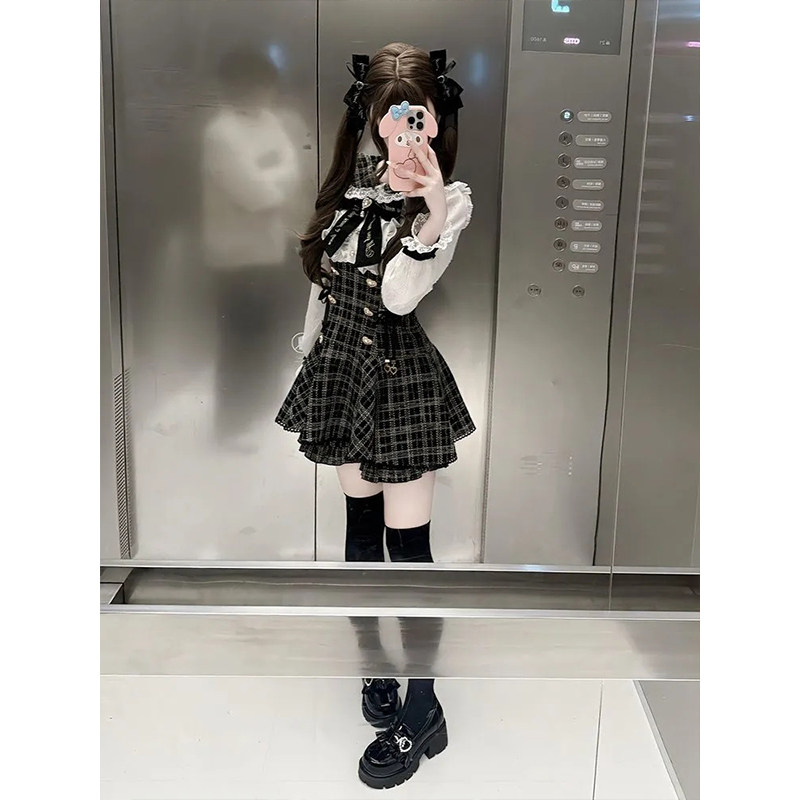 日系小香风套装裙女秋季新款设计感假两件衬衫连衣裙+短裤两件套,女装/女士精品,时尚套装,淘宝优惠券,粉丝福利购,淘宝优惠卷