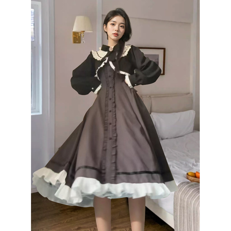 巴黎信笺 秋冬日常通勤长款真两件法式优雅千金感套装jk连衣裙装