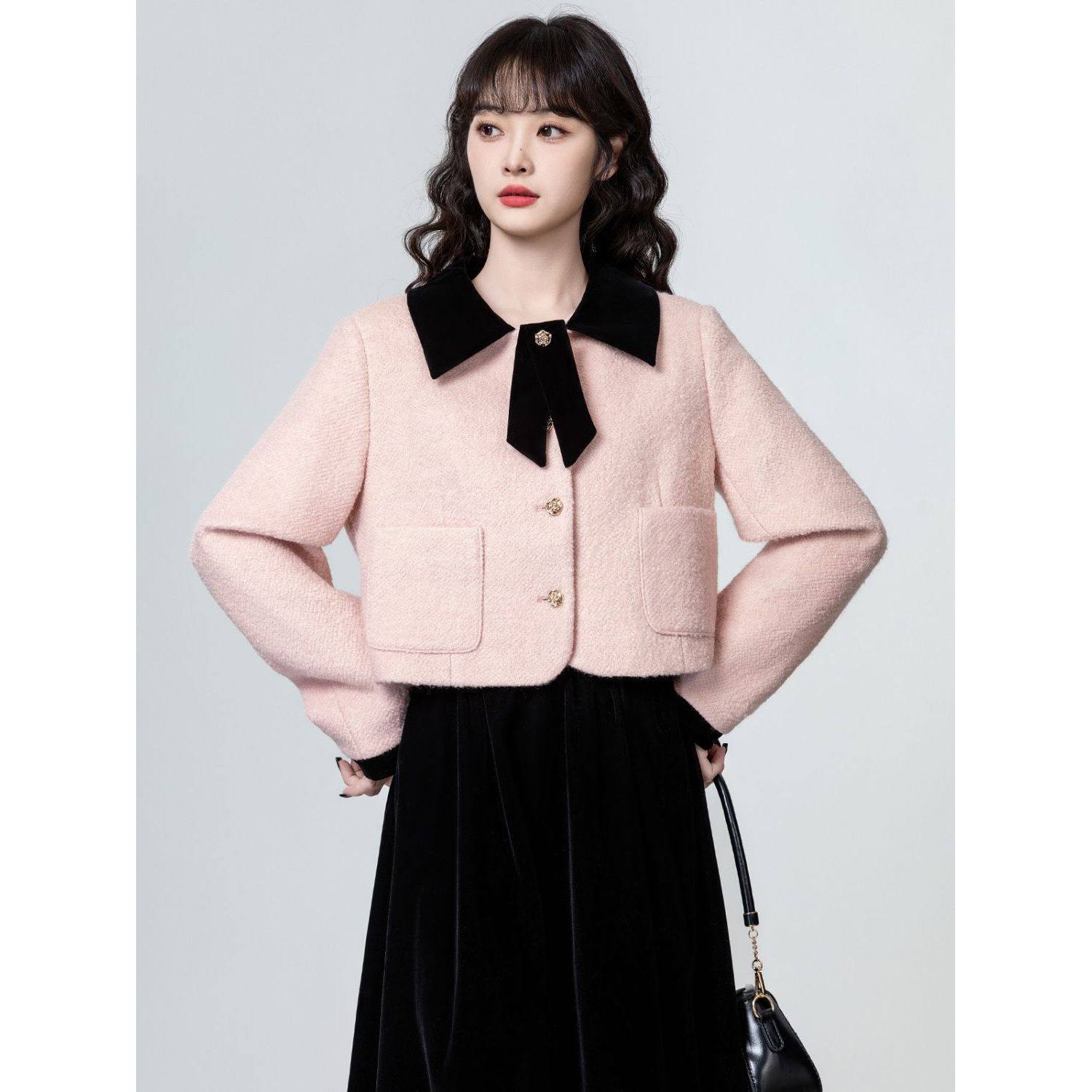 粉色小香风短款外套+半身裙女韩版2025秋冬新款设计感百搭两件套,女装/女士精品,时尚套装,淘宝优惠券,粉丝福利购,淘宝优惠卷