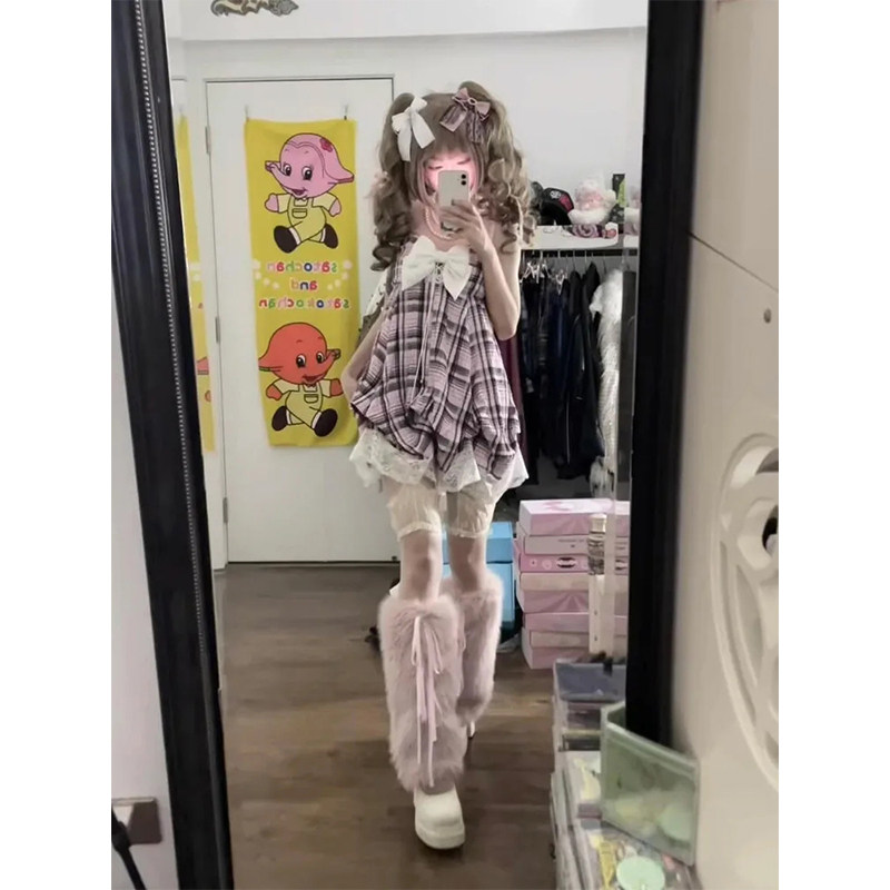 小个子蝴蝶结无袖吊带连衣裙女夏季2025新款甜美格纹显瘦花苞短裙,女装/女士精品,连衣裙,淘宝优惠券,粉丝福利购,淘宝优惠卷