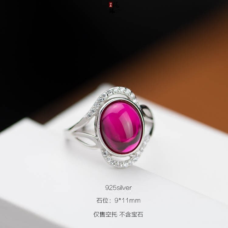 戒托女款时尚镶钻925纯银戒指托托空托琥珀密蜡活口银饰9*11