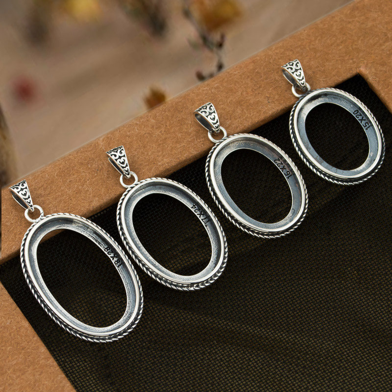 diys925纯银复古民族镶嵌空托