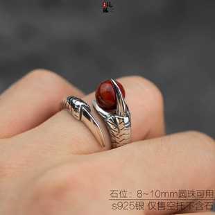 s925纯银个性欧美龙爪鹰爪怪兽朋克戒指托空托银托8~10mm圆珠珍珠