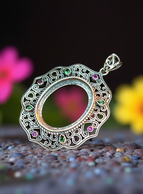 S925纯银复古宫廷吊坠空托15*20