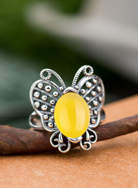 复古宫廷风蝴蝶马眼戒指托包邮