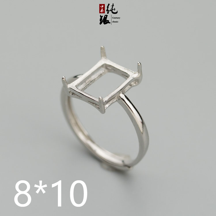 diy秀气风方形琥珀蜜蜡戒指托