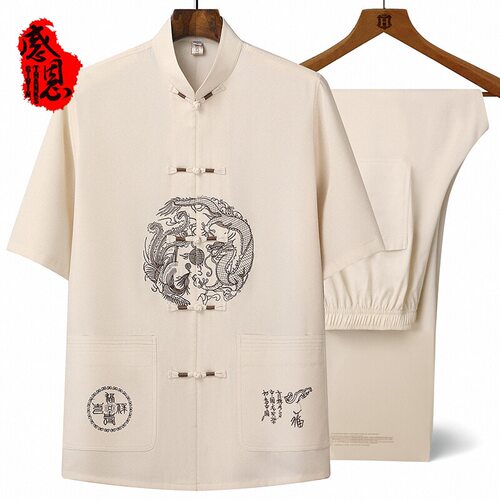 夏季短袖套装汉服唐装老年人夏装