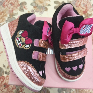 清仓原单earthmagic em 日本卡通潮牌熊蝴蝶结刺绣可爱儿童鞋板鞋