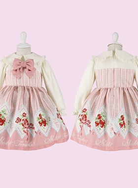 现货 2024年春新款ST日系玫瑰花草莓限定长袖连衣裙女童装lolita