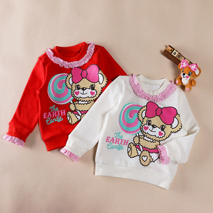 现货 Earthmagic em 同款 女童可爱棒棒糖小熊花边纯棉卫衣