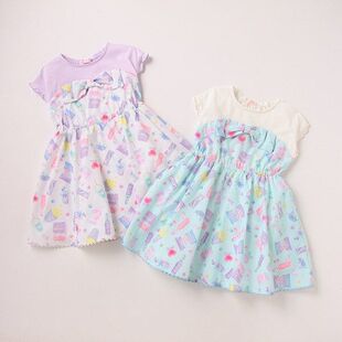 日系mezzopiano同款女童mp钢琴假两件满印冰淇淋连衣裙儿童装夏季