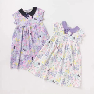 日系安娜女童连衣裙夏季女孩立体猫咪领短袖裙可爱娃娃领甜美裙子