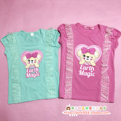 潮牌earthmagic女童蕾丝短袖T恤