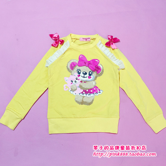 原单潮牌 earthmagic em 女童儿童装卡通小熊蝴蝶结黄色长袖卫衣